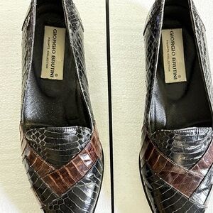 Giorgio Brutini Black and Brown Loafers with Polished Finish